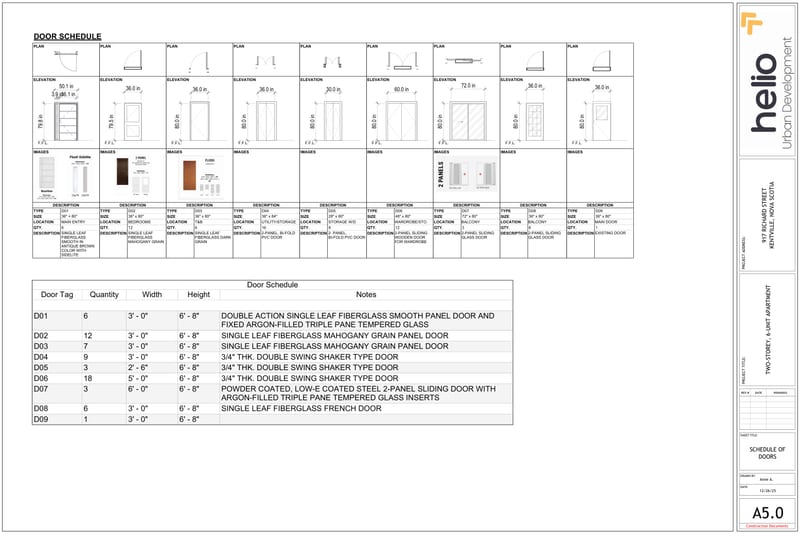 Door and fixture schedule for 917 Richard Street