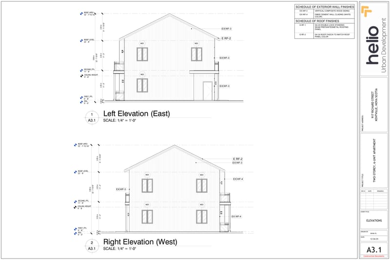 Left (east) and right (west) building elevations
